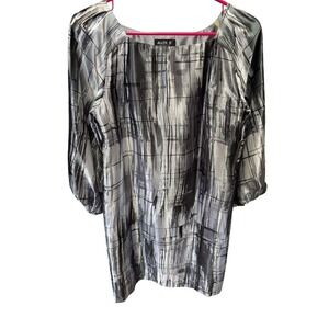 Allen B. Shift Dress Women Size 2 Grey NWT Satin Abstract Brushstroke 3/4 Sleeve